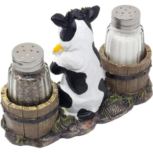 Decorative Holstein Cow Salt & Pepper Shaker Set with Old Fashioned Water Pails - Picture 4 of 5